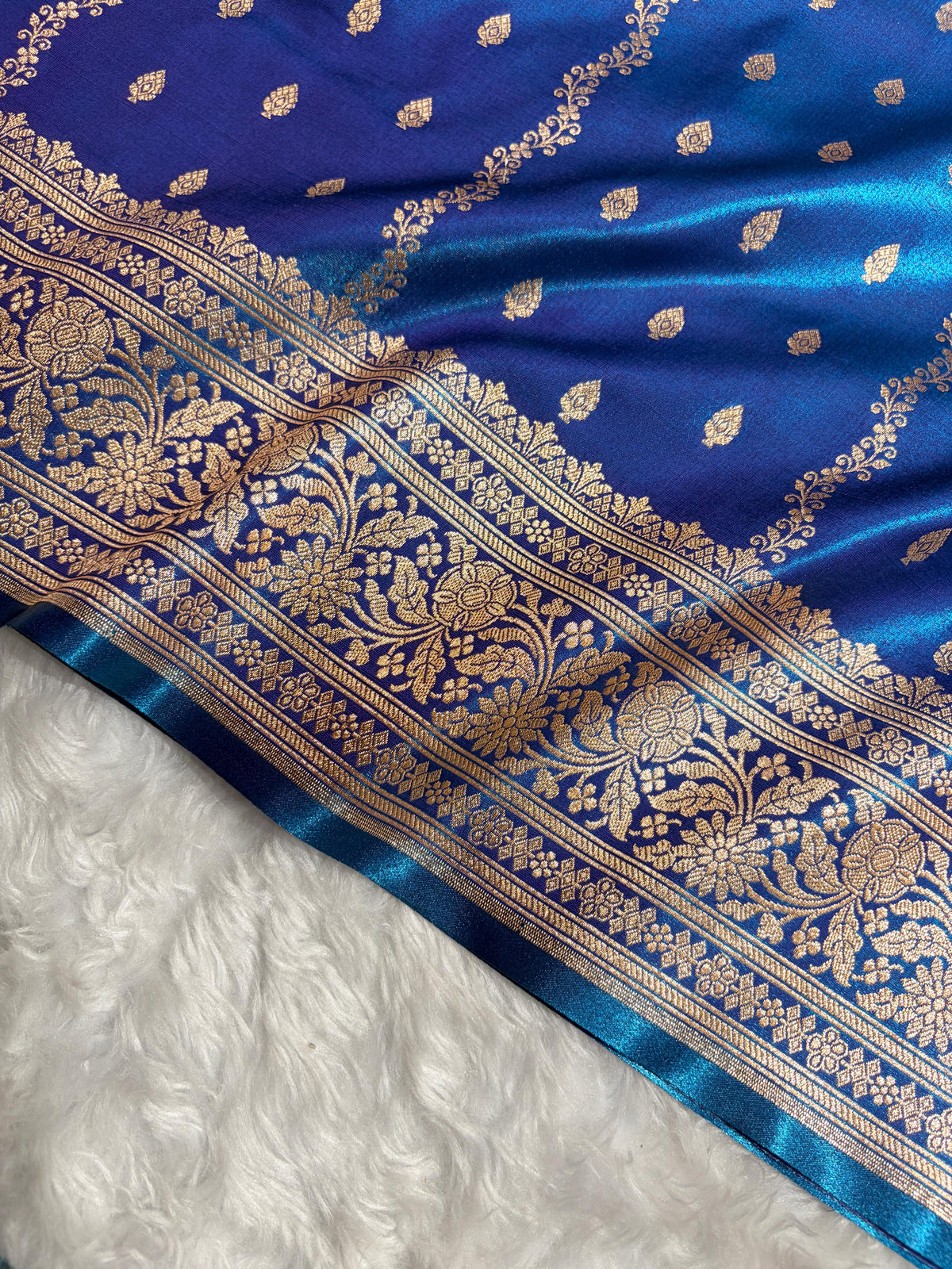 Banarasi Light Weight Satin Silk Royal Blue Shades SS70