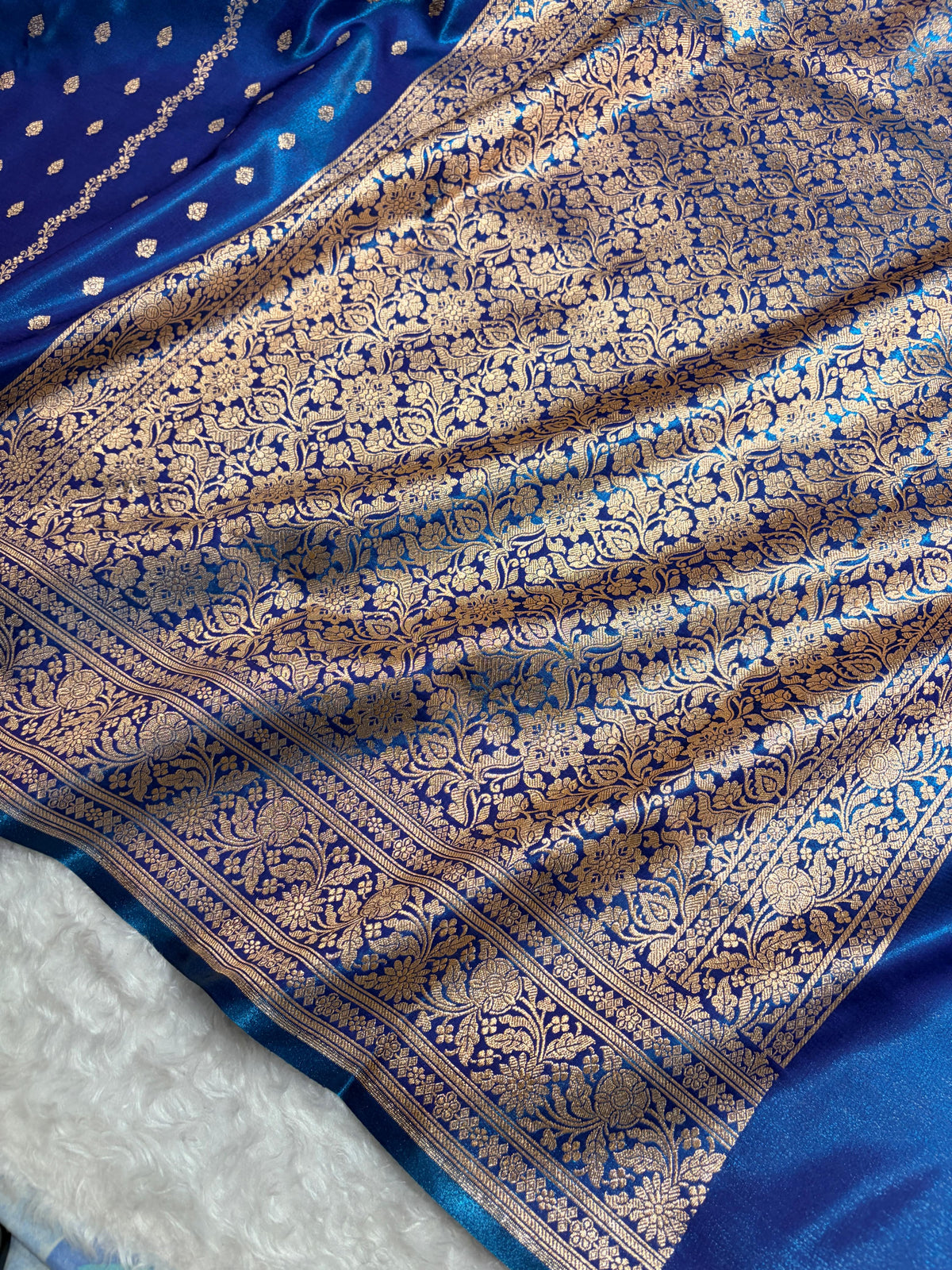 Banarasi Light Weight Satin Silk Royal Blue Shades SS70