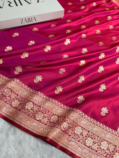 Magenta Pink Shades Minakari Boota Pattern Banarasi Satin Silk Saree SS44