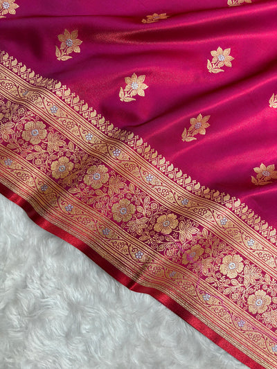 Magenta Pink Shades Minakari Boota Pattern Banarasi Satin Silk Saree SS44