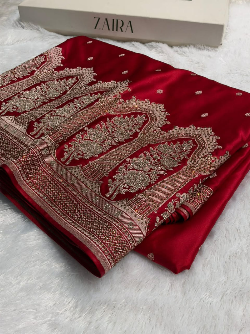 Banarasi Bridal Skirt Border Pattern in maroon Shades Floral Mashru Silk Saree BMCS94