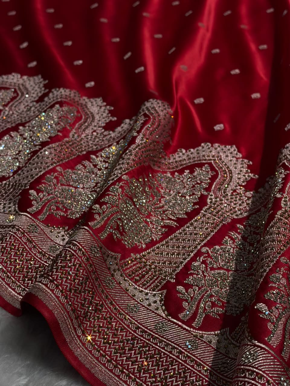 Banarasi Bridal Skirt Border Pattern in maroon Shades Floral Mashru Silk Saree BMCS94