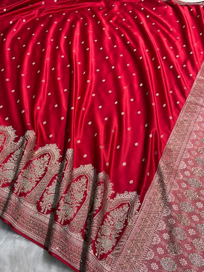 Banarasi Bridal Skirt Border Pattern in maroon Shades Floral Mashru Silk Saree BMCS94