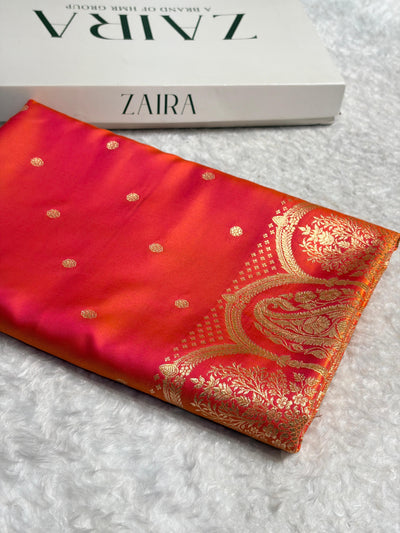 Satin Silk Saree Banarasi Booti in Orange Shades SS29