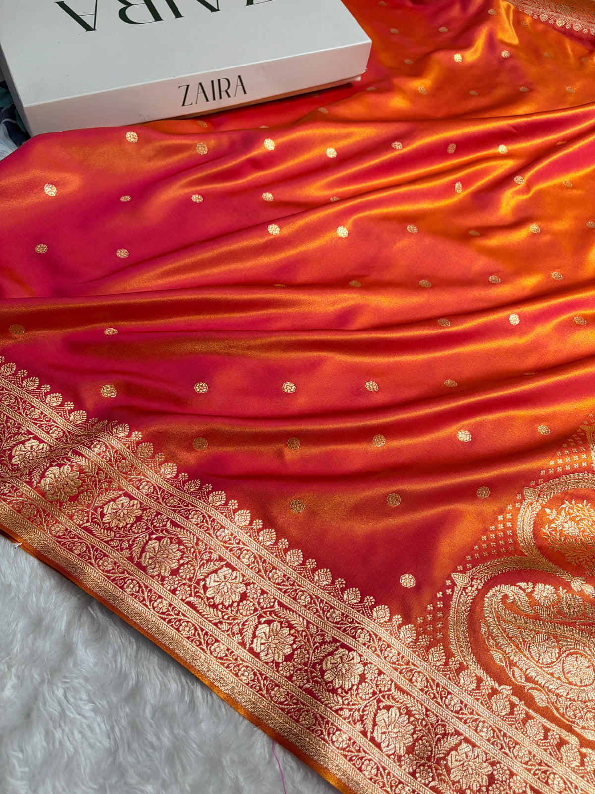 Satin Silk Saree Banarasi Booti in Orange Shades SS29