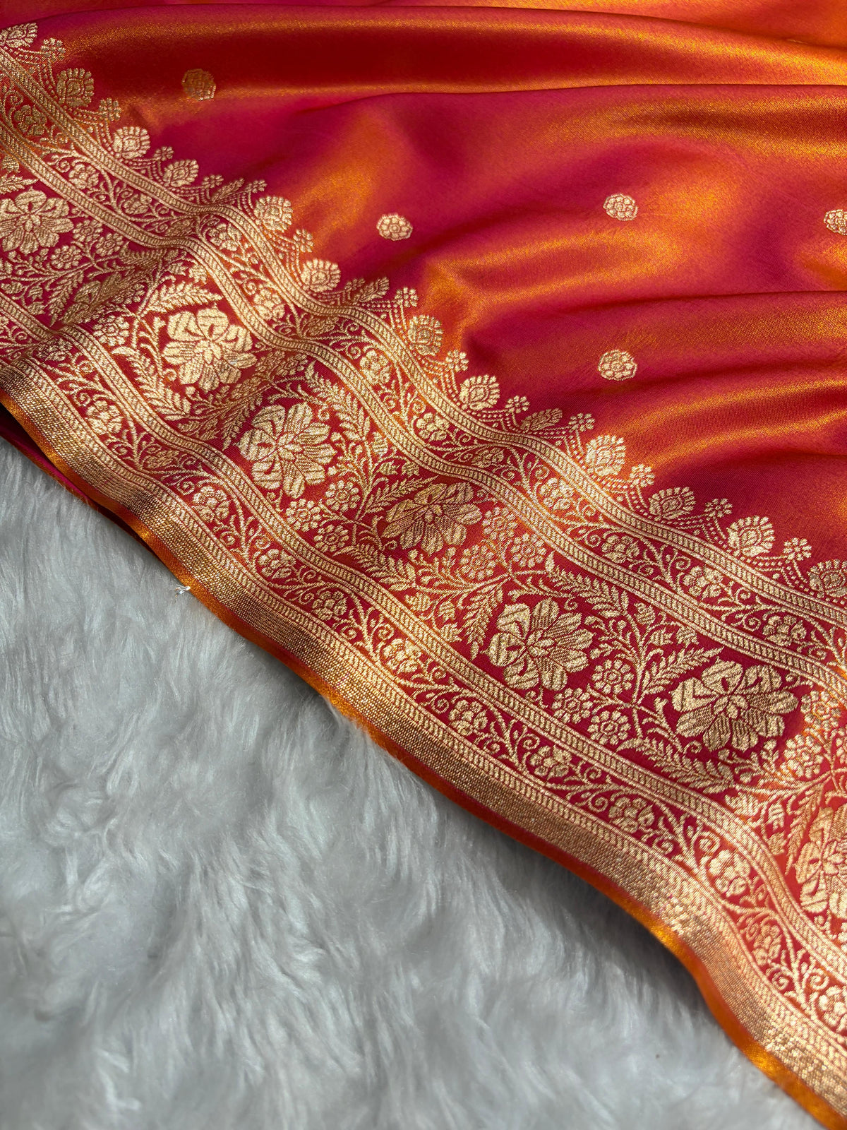 Satin Silk Saree Banarasi Booti in Orange Shades SS29