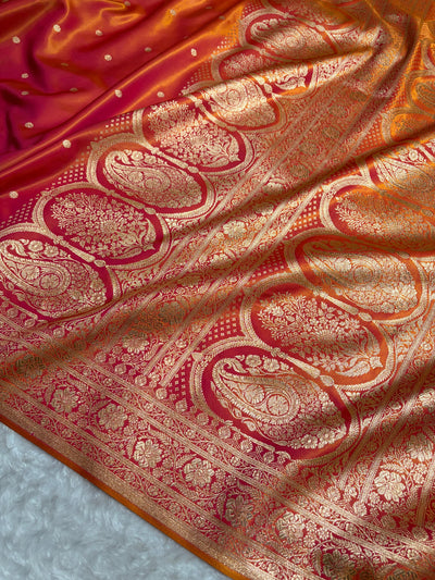 Satin Silk Saree Banarasi Booti in Orange Shades SS29