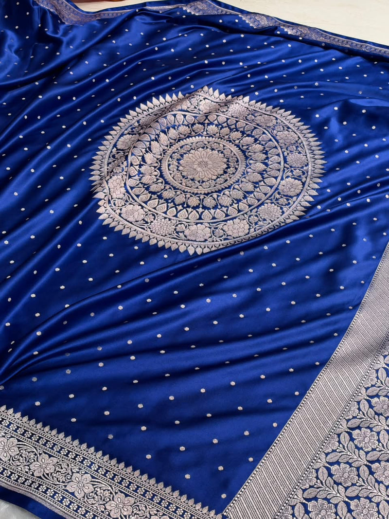 Mandala Banarasi Pattern in Royal Blue Shades Mashru silk saree MCS114