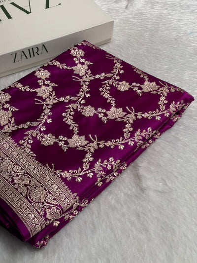 Banarasi Cross pattern in Wine Shades Mashru silk saree MCS115