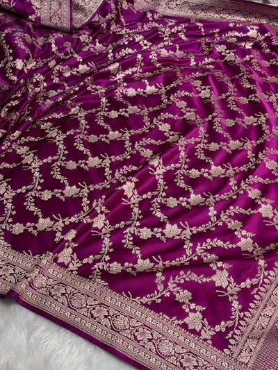 Banarasi Cross pattern in Wine Shades Mashru silk saree MCS115