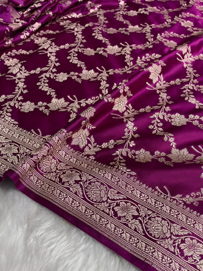 Banarasi Cross pattern in Wine Shades Mashru silk saree MCS115