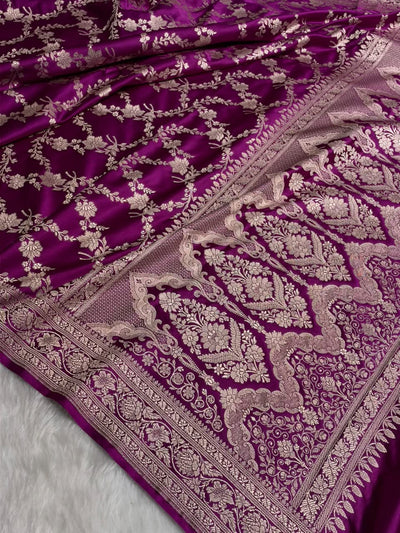 Banarasi Cross pattern in Wine Shades Mashru silk saree MCS115