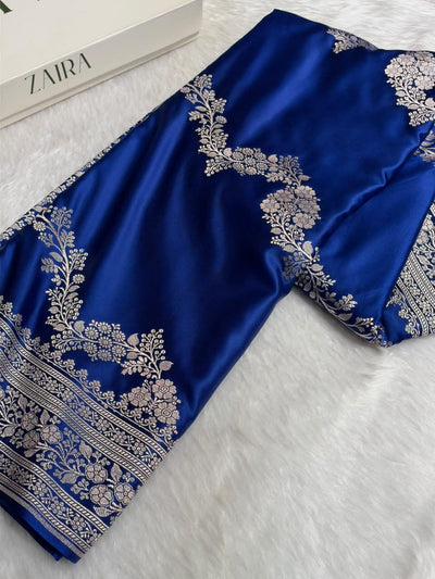 Banarasi Cross pattern in Royal Blue Shades Mashru silk saree MCS116