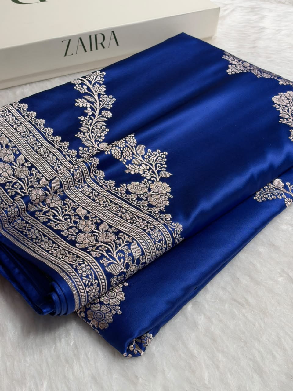 Banarasi Cross pattern in Royal Blue Shades Mashru silk saree MCS116