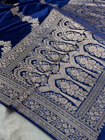 Banarasi Cross pattern in Royal Blue Shades Mashru silk saree MCS116