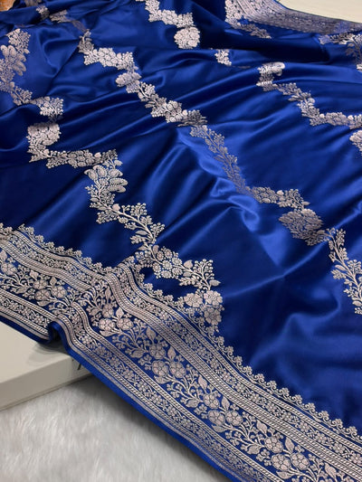 Banarasi Cross pattern in Royal Blue Shades Mashru silk saree MCS116