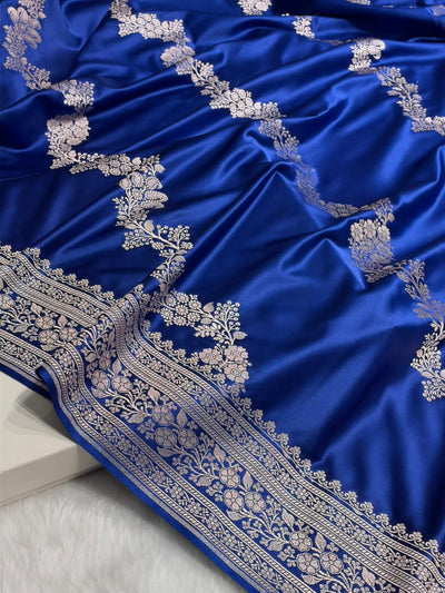 Banarasi Cross pattern in Royal Blue Shades Mashru silk saree MCS116
