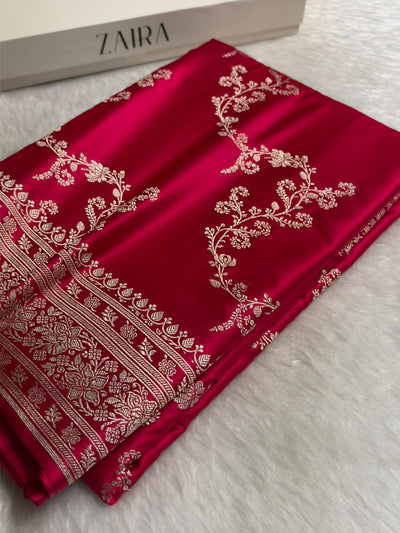 Banarasi Cross pattern in Rani  Shades Mashru silk saree MCS117