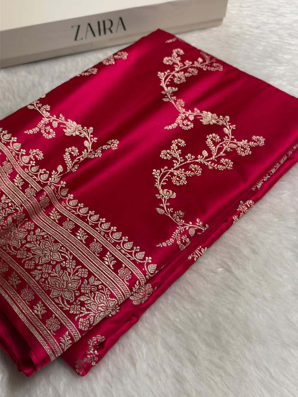 Banarasi Cross pattern in Rani  Shades Mashru silk saree MCS117