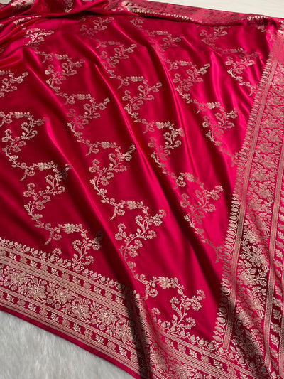 Banarasi Cross pattern in Rani  Shades Mashru silk saree MCS117