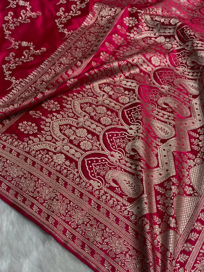 Banarasi Cross pattern in Rani  Shades Mashru silk saree MCS117