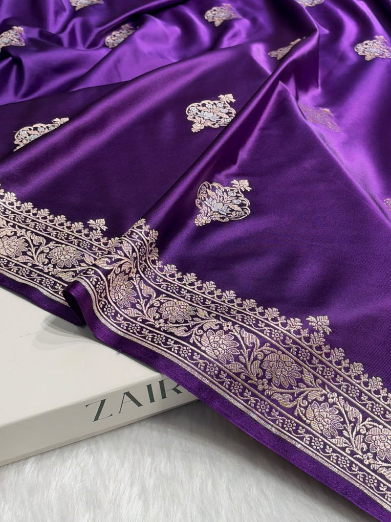 Banarasi Cross pattern in Purple Shades Mashru silk saree MCS118