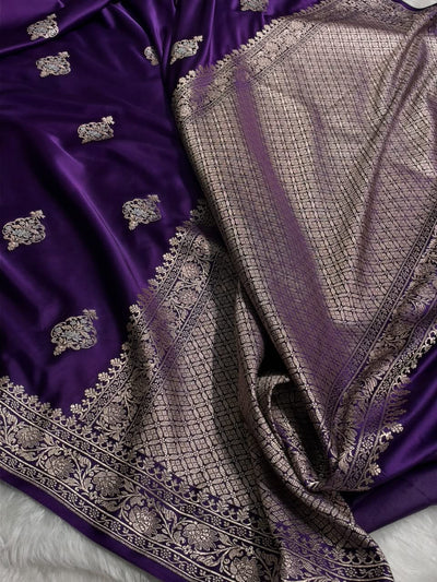 Banarasi Cross pattern in Purple Shades Mashru silk saree MCS118