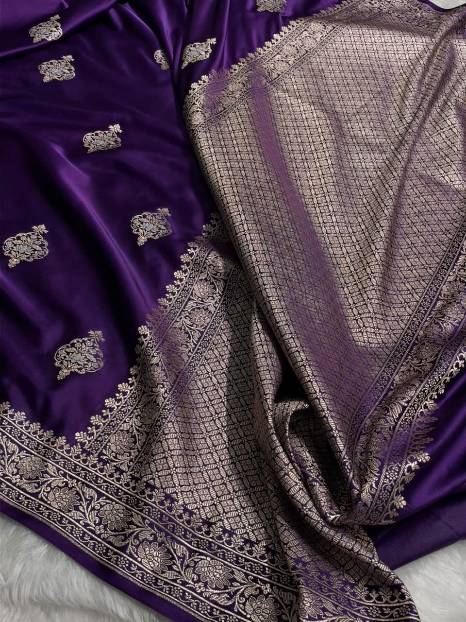 Banarasi Cross pattern in Purple Shades Mashru silk saree MCS118
