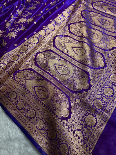 Royal Purple Banarasi Satin Silk Saree with Gold Floral Booti SS65