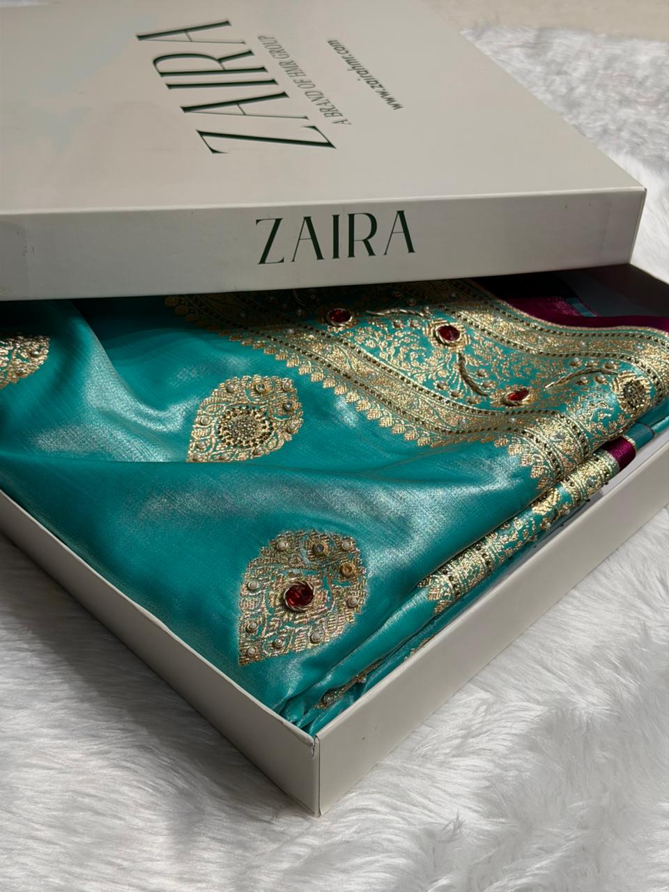 Sky Blue  Shades Banarasi Satin Silk Boota With  Zardozi & Diamond Work BSS05 (E)