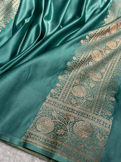 Mustard and turquoise contarst- Banarasi Boota Katan Silk Saree SKM29