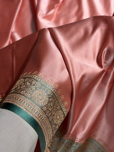 Banarasi Satin Katan Saree in Contrast  Dusty Rose - Sea Green Shades SK131
