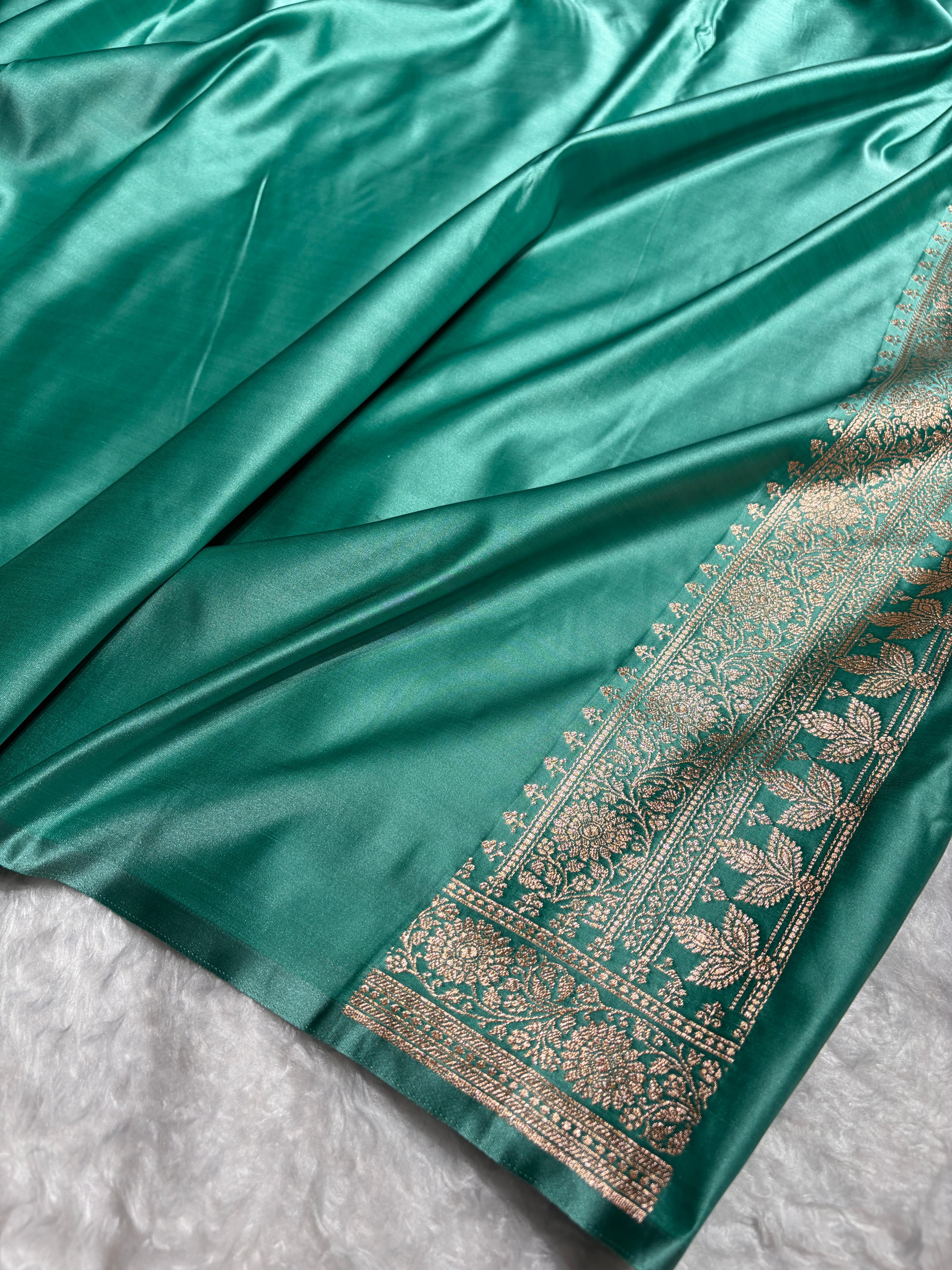 Banarasi Satin Katan Saree in Contrast  Dusty Rose - Sea Green Shades SK131