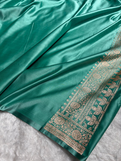 Banarasi Satin Katan Saree in Contrast  Dusty Rose - Sea Green Shades SK131