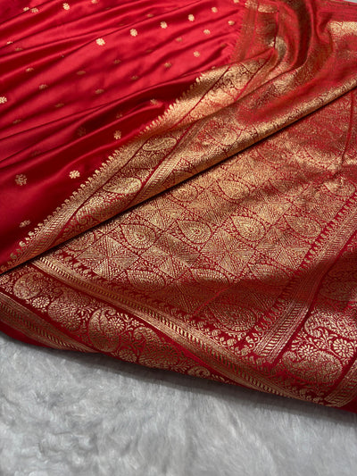 Banarasi Satin Katan Saree With Boota Pattern in Dark Red Shades SK127
