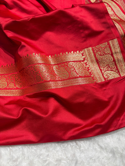 Banarasi Satin Katan Saree With Boota Pattern in Dark Red Shades SK127