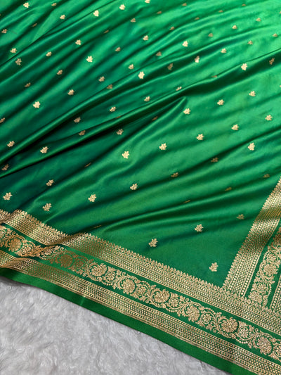 Banarasi Satin Katan Saree With Booti Pattern In bottle Green Shades SK125