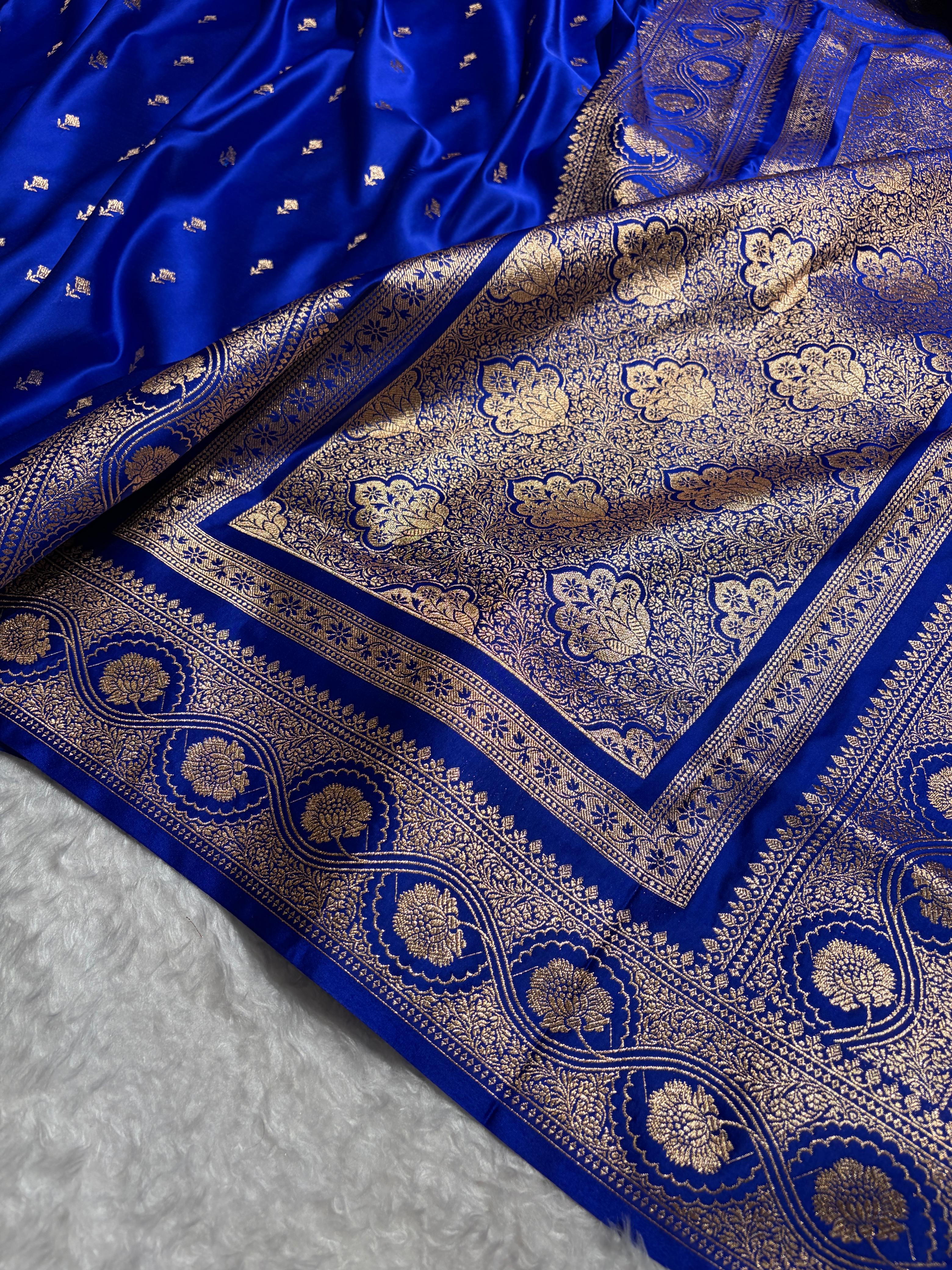Banarasi Royal Blue  Booti Pattern Satin Katan Silk Saree SK54