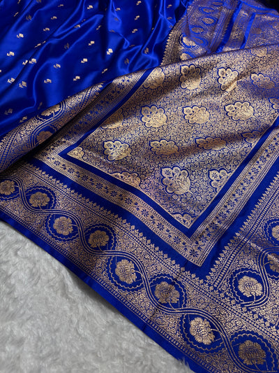 Banarasi Royal Blue  Booti Pattern Satin Katan Silk Saree SK54