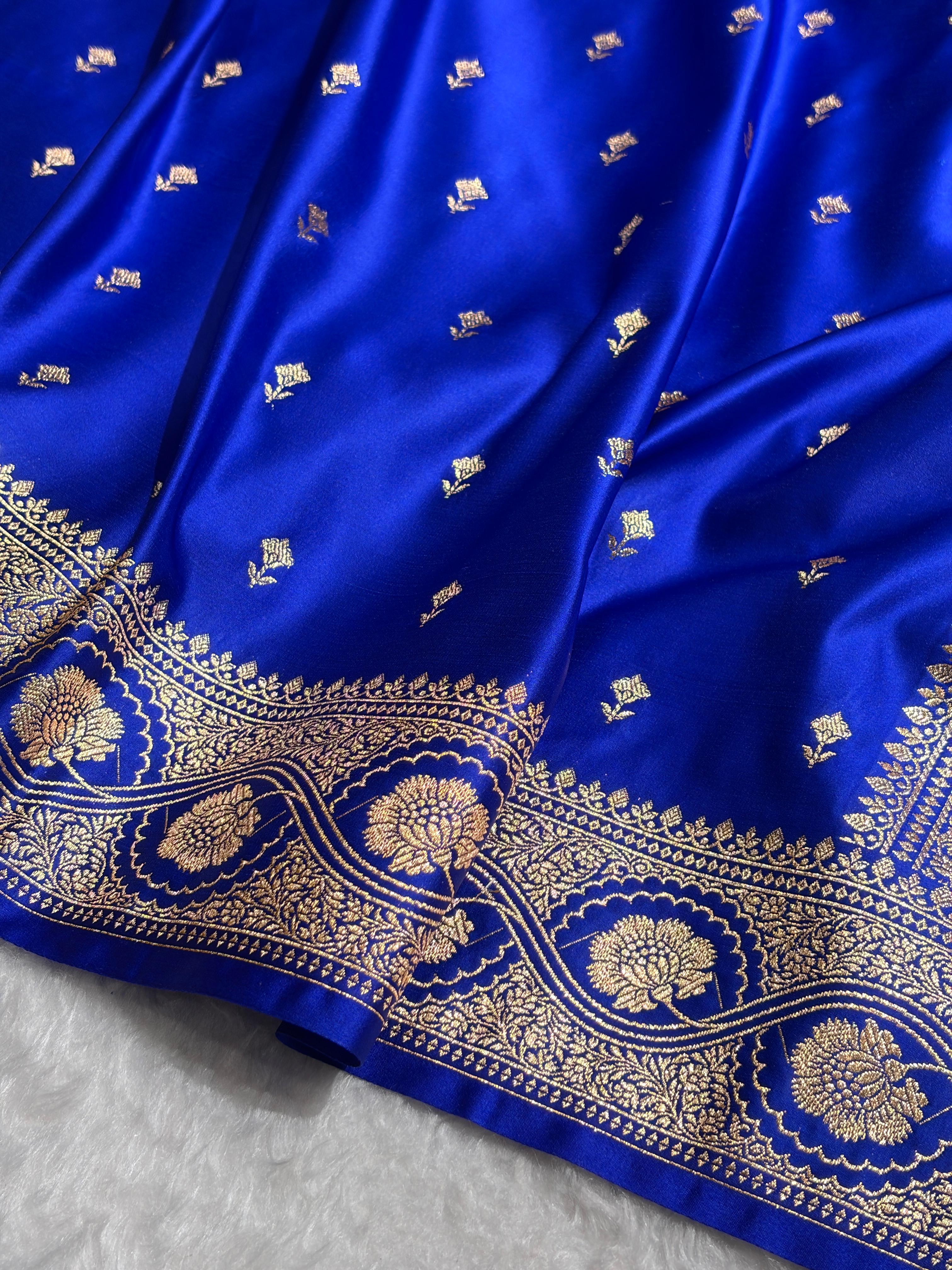 Banarasi Royal Blue  Booti Pattern Satin Katan Silk Saree SK54