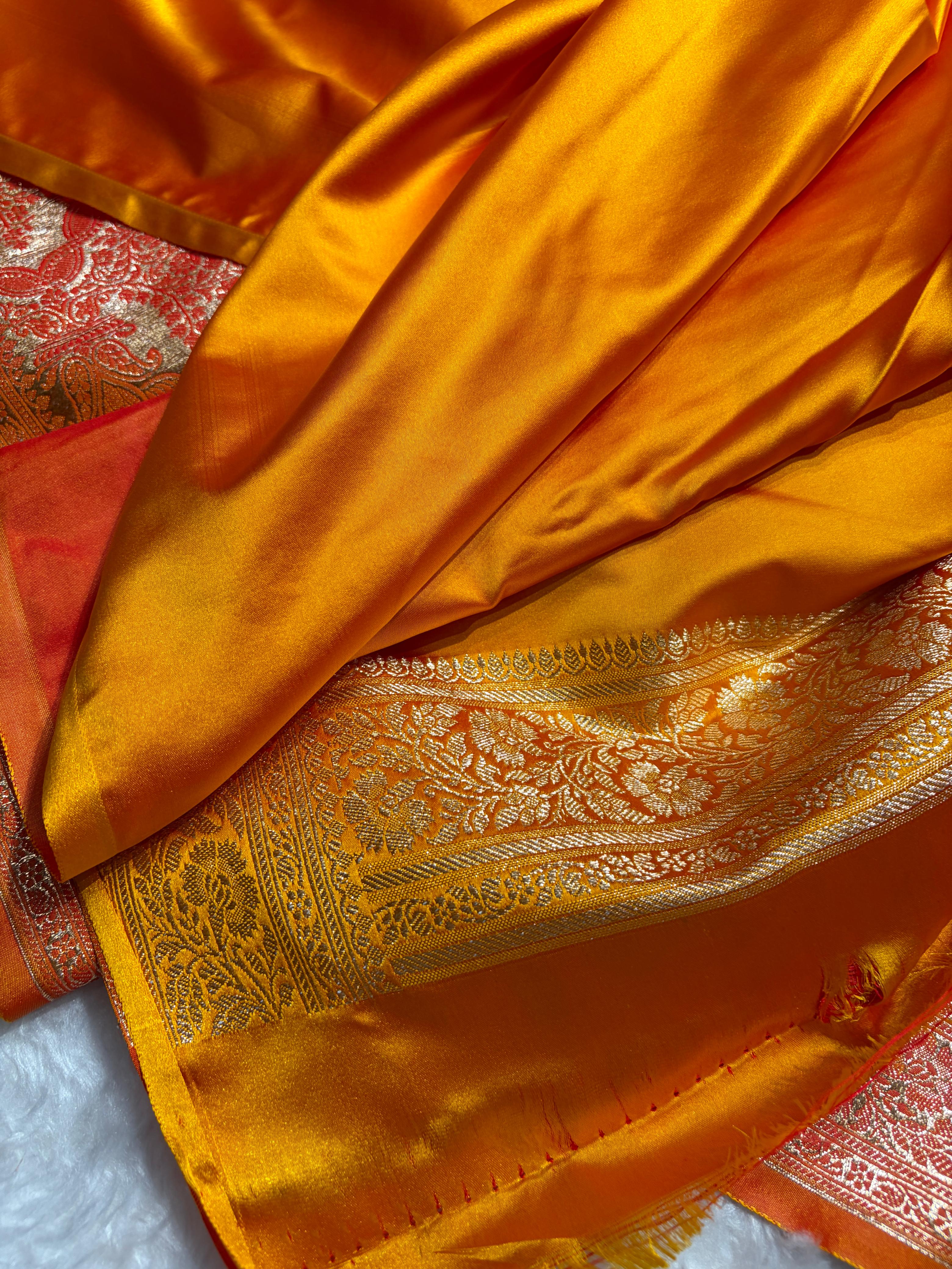 Banarasi Mustard Booti Pattern Satin Katan Silk Saree SK65