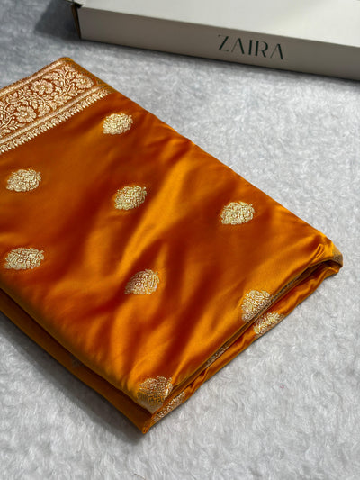 Banarasi Mustard Booti Pattern Satin Katan Silk Saree SK65