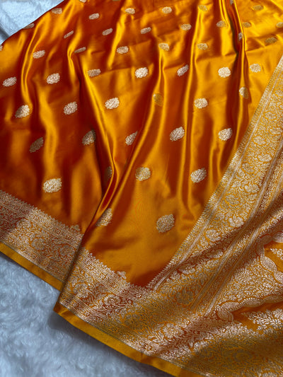 Banarasi Mustard Booti Pattern Satin Katan Silk Saree SK65