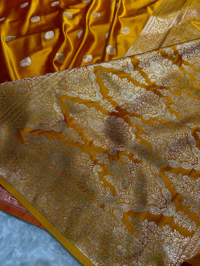 Banarasi Mustard Booti Pattern Satin Katan Silk Saree SK65