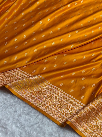 Mustard Banarasi Satin Katan Saree Floral Booti Pattern SK154
