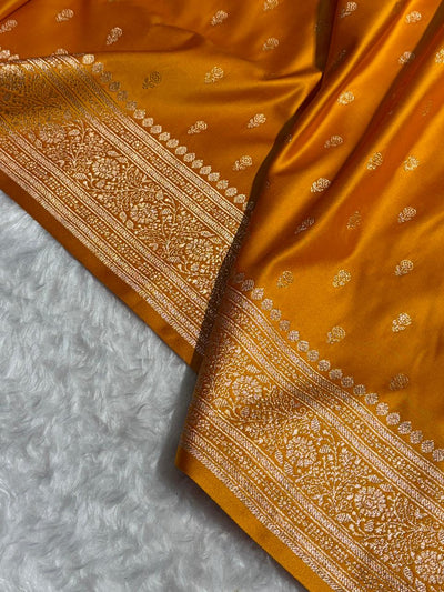 Mustard Banarasi Satin Katan Saree Floral Booti Pattern SK154