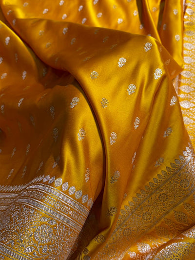 Mustard Banarasi Satin Katan Saree Floral Booti Pattern SK154