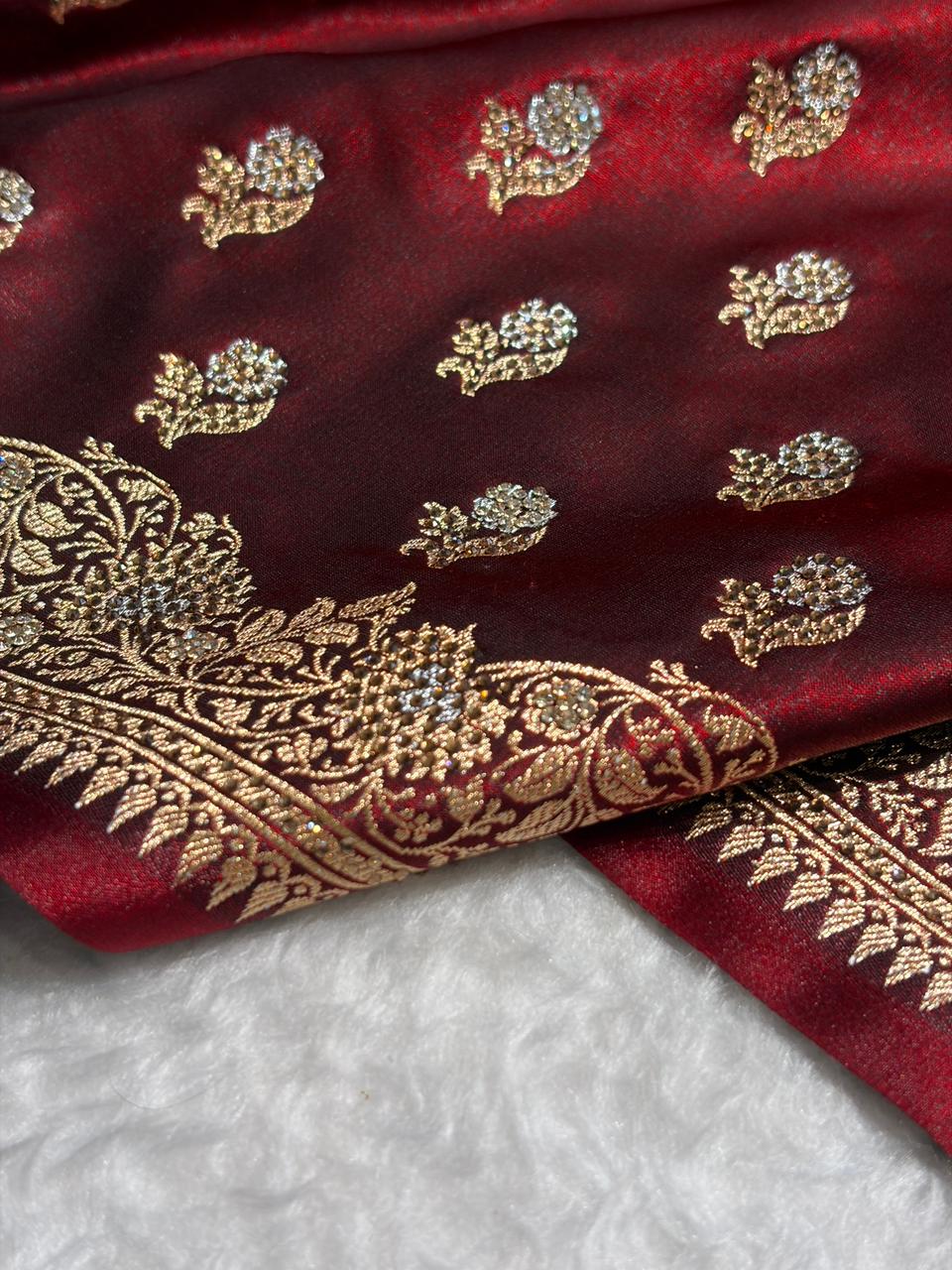 Banarasi Bridal Satin Silk Meena Boota in Maroon Shades BSS38