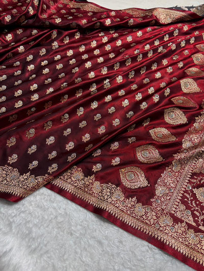 Banarasi Bridal Satin Silk Meena Boota in Maroon Shades BSS38