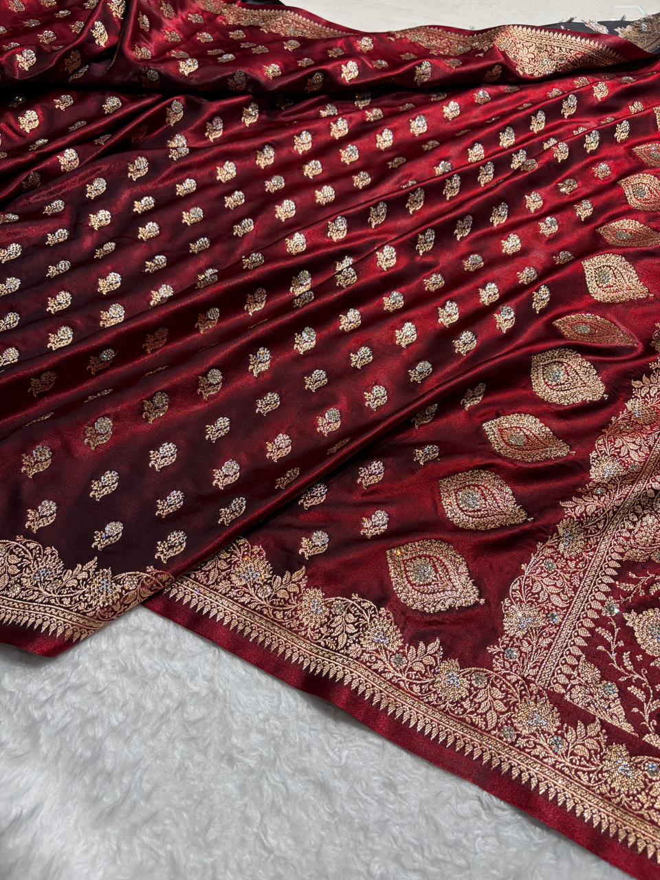 Banarasi Bridal Satin Silk Meena Boota in Maroon Shades BSS38